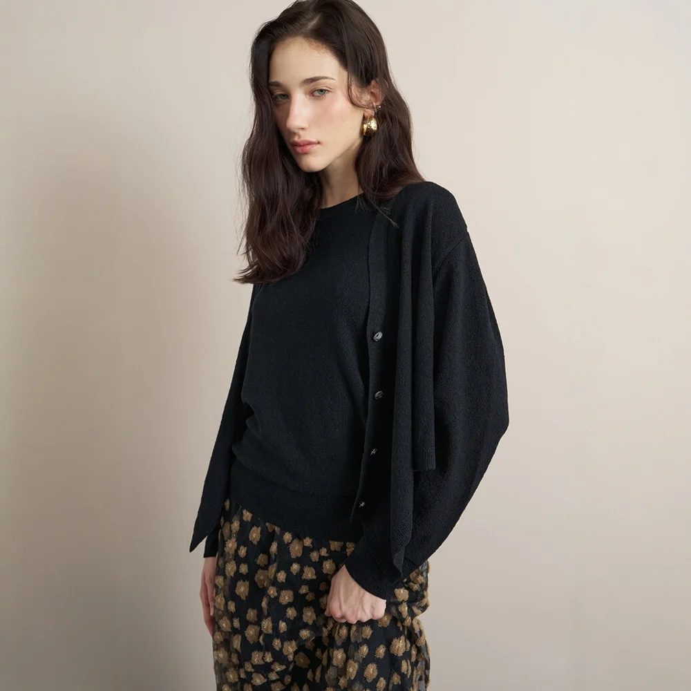 

Повседневный легкий мягкий дышащий вязаный жилет-кардиган из двух частей, удобный однотонный женский свитер