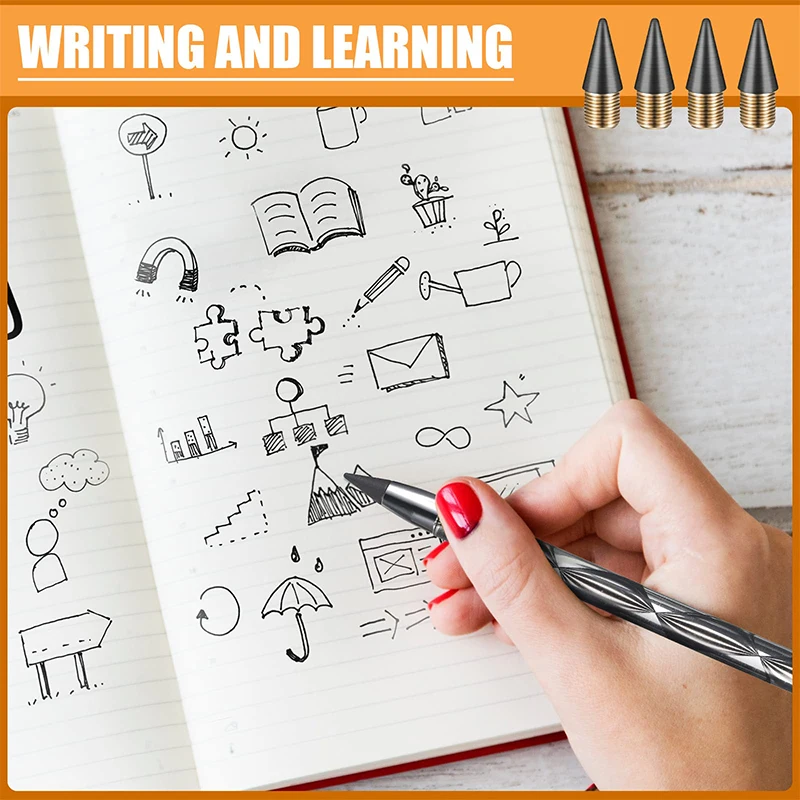 10Pcs Everlasting Pencil Replaceable Refill Infinite Pencil Replaceable Graphite Nib Metal Inkless Writing Pens Nib