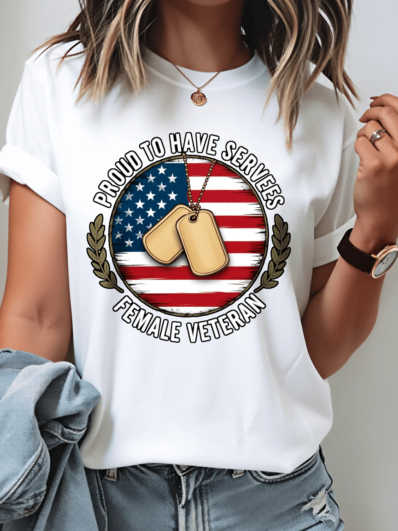 Women's Pride Veteran T-Shirt - Full-Body Printed Short-Sleeve Round-Neck Top, Breathable and Suitable for Everyday Wear, Parties, and Veteran Events, Machine Washable Casual Style