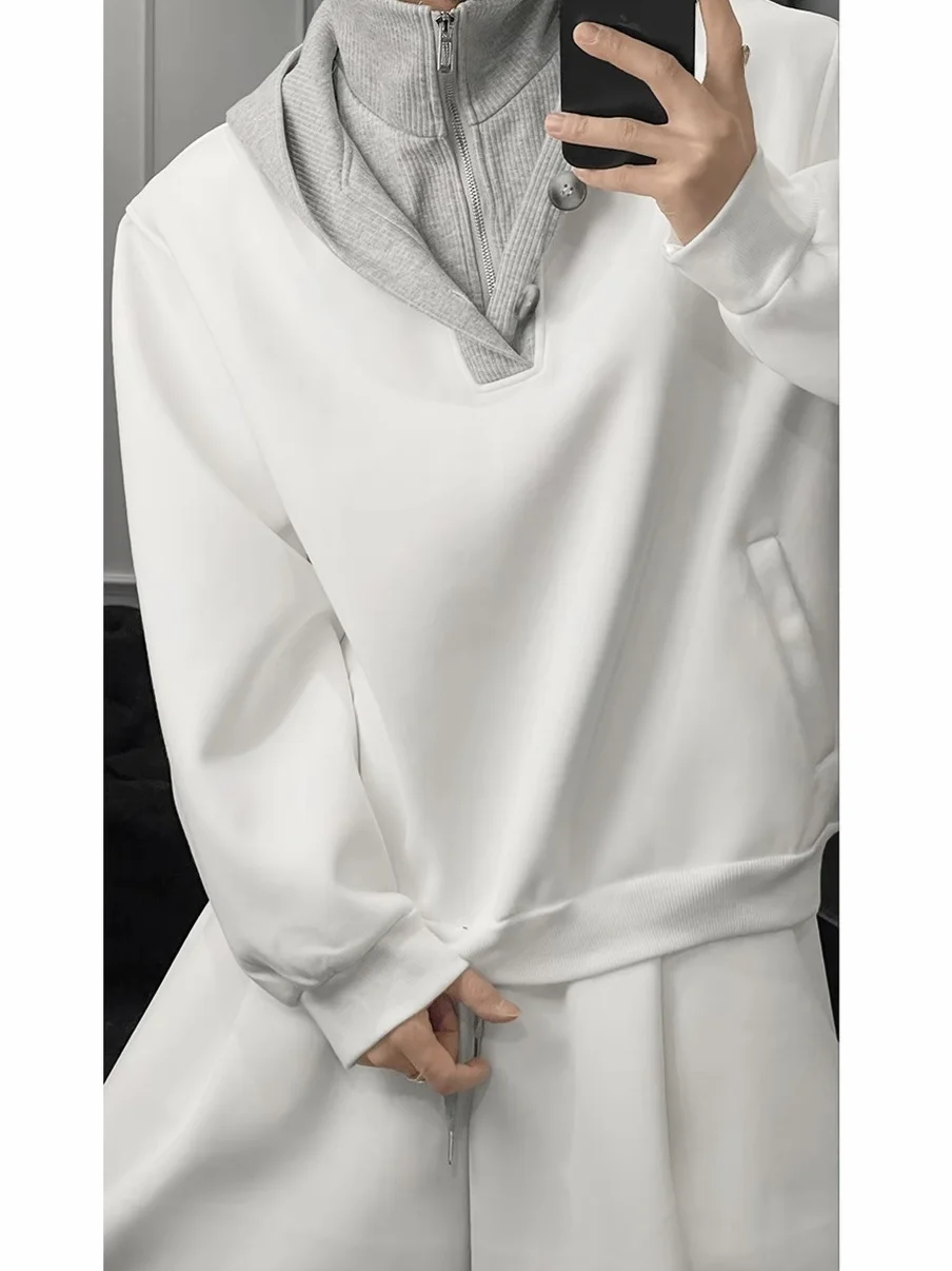 

Dragon Talk Spring 2026 American Splice Hoodie Loose Drape Wide Leg Pants Set Casual Sportswear Teenage Long Sve Long Pants