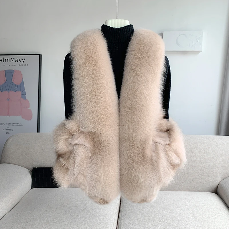 Fox Head Series Full Skin Fox Fur Grass Vest Women's Short Fur Tank Top Real Fur Temperament Coat 2023