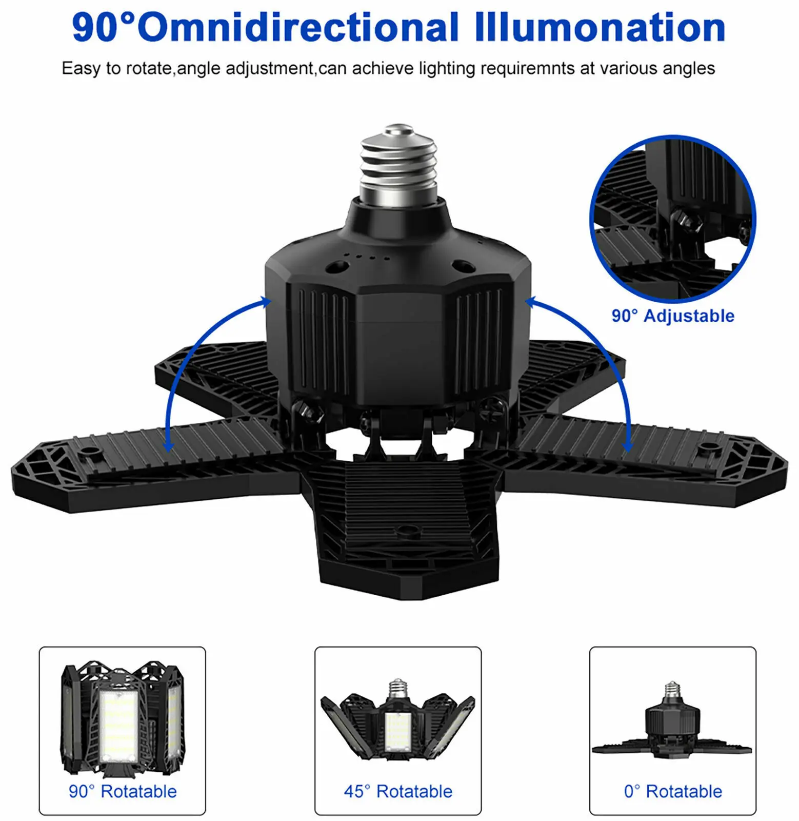 LED Garage Light, 150W Ultra Bright LED Light with 5 Adjustable Panels,15000LM 6500K LED Garage Chandelier for Garage, Workshop