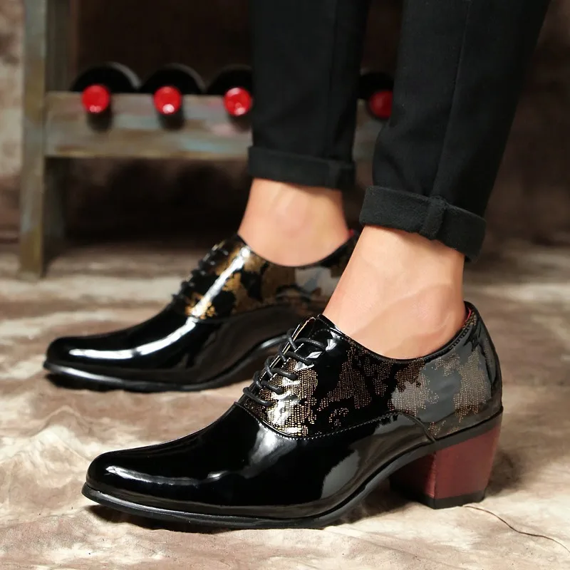 

Mens Casual Business Pointed Leather Shoes Glossy Heightening Hairstylist Men's Shoes Luxury Banquet Soft Comfort Leather Shoes