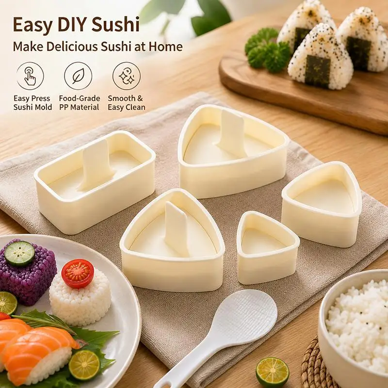 Non-Stick Triangular Sushi Mold 5Pcs Easy Release DIY Rice Mold Kit for Home Cooking Bento Picnic