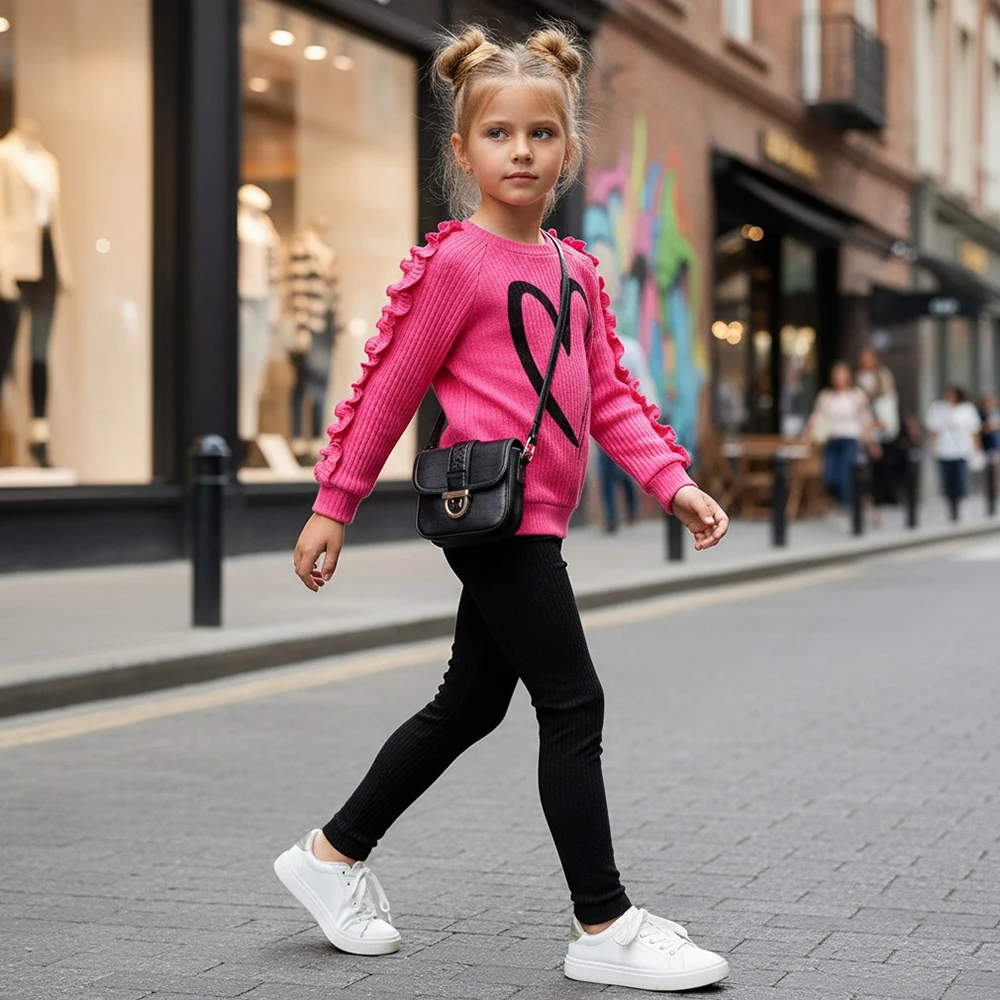 

2Pcs Spring Autumn Girls Clothes Set Rose Red Heart Print Long Sleeved Comfortable Top and Pants Set Fashion Kids Suit