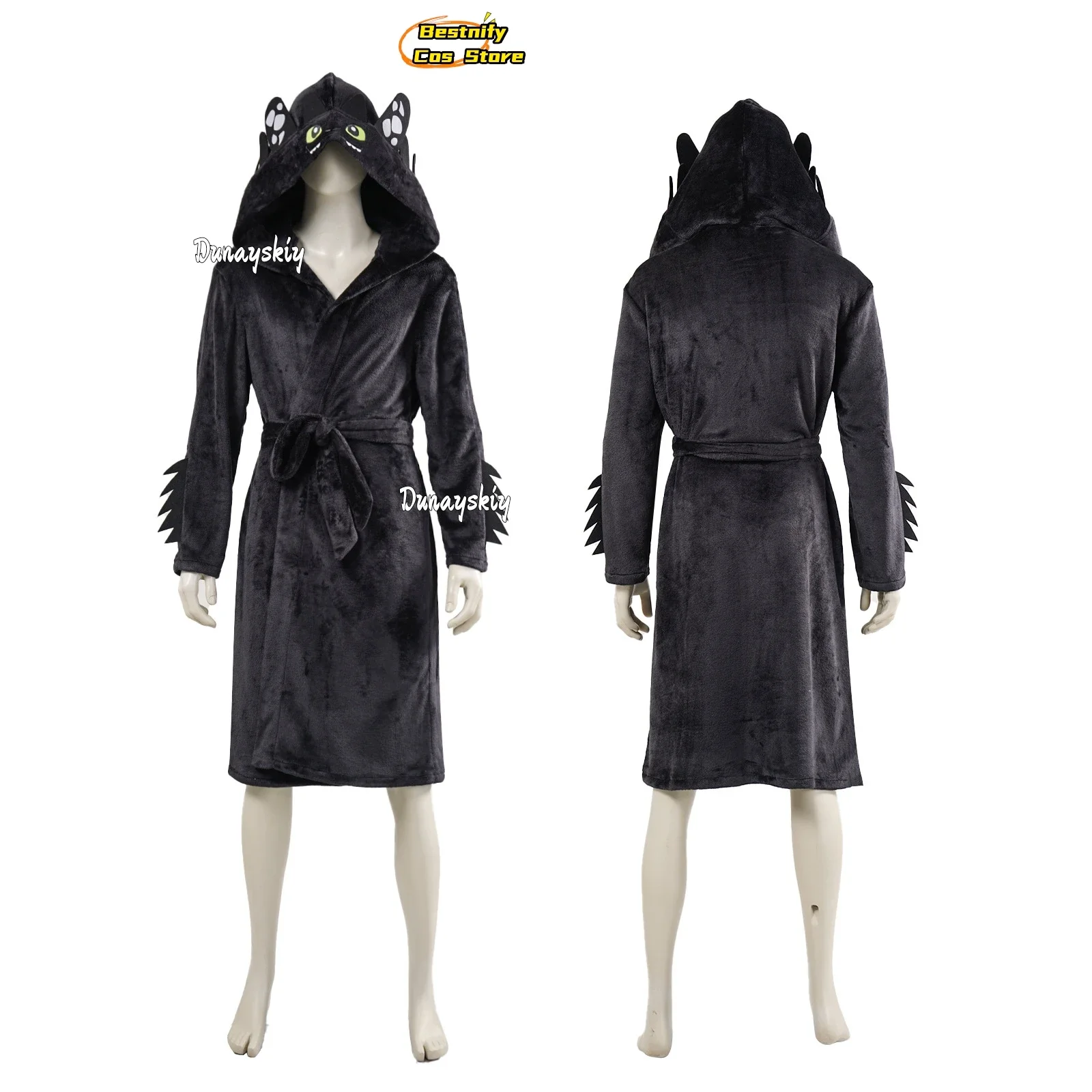 CosplayInteresting Dragon Cosplay Kostüm Bademantel Schwarzer Kapuzenbademantel Cartoon Kleid Anime/Schlafparty Outfit Rollenspiel Unisex