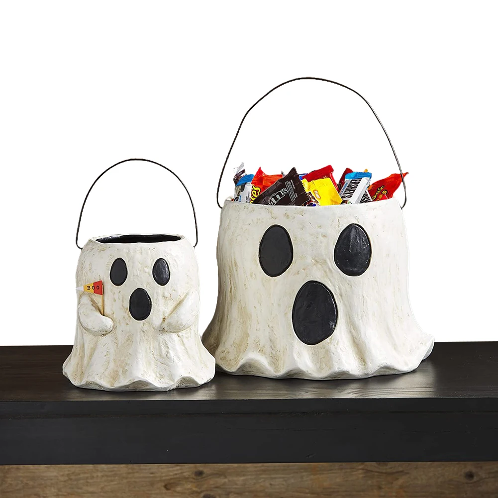 Halloween Resin Ghost Trick Or Treat Ghost Treat Buckets Cute Candy Buckets Holder Creative Flower Pot Candy Bowl Home Decor