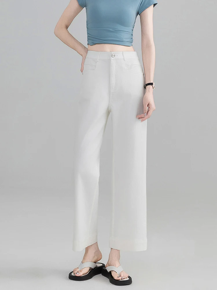 Frauen Kleidung Grundlegende Weiße Jeans Hohe Taille Lose Lange Hose Dame Elegante Denim Gerade Hosen Hosen Mujer Casual Mode Neue
