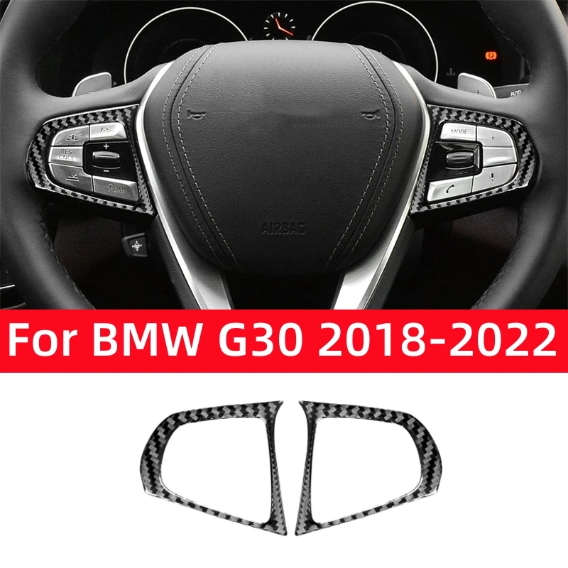 For BMW 5 Series G30 2018-2022 Accessories Carbon Fiber Interior Car Steering Wheel Buttons Decorative Frame Trim Cover Stickers