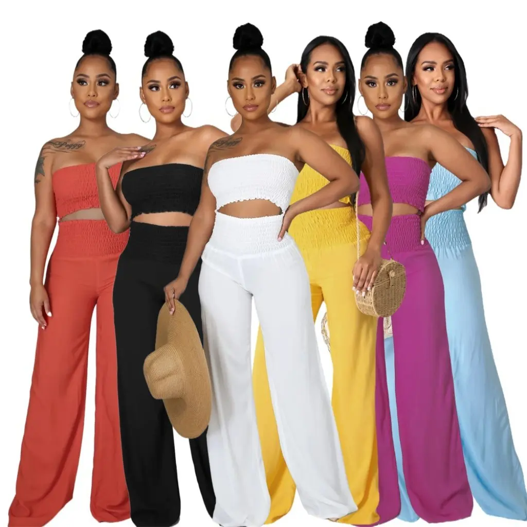 

Women's Pure Color Casual Two-Piece Set European And American Style Tube Top And Pants Ensemble