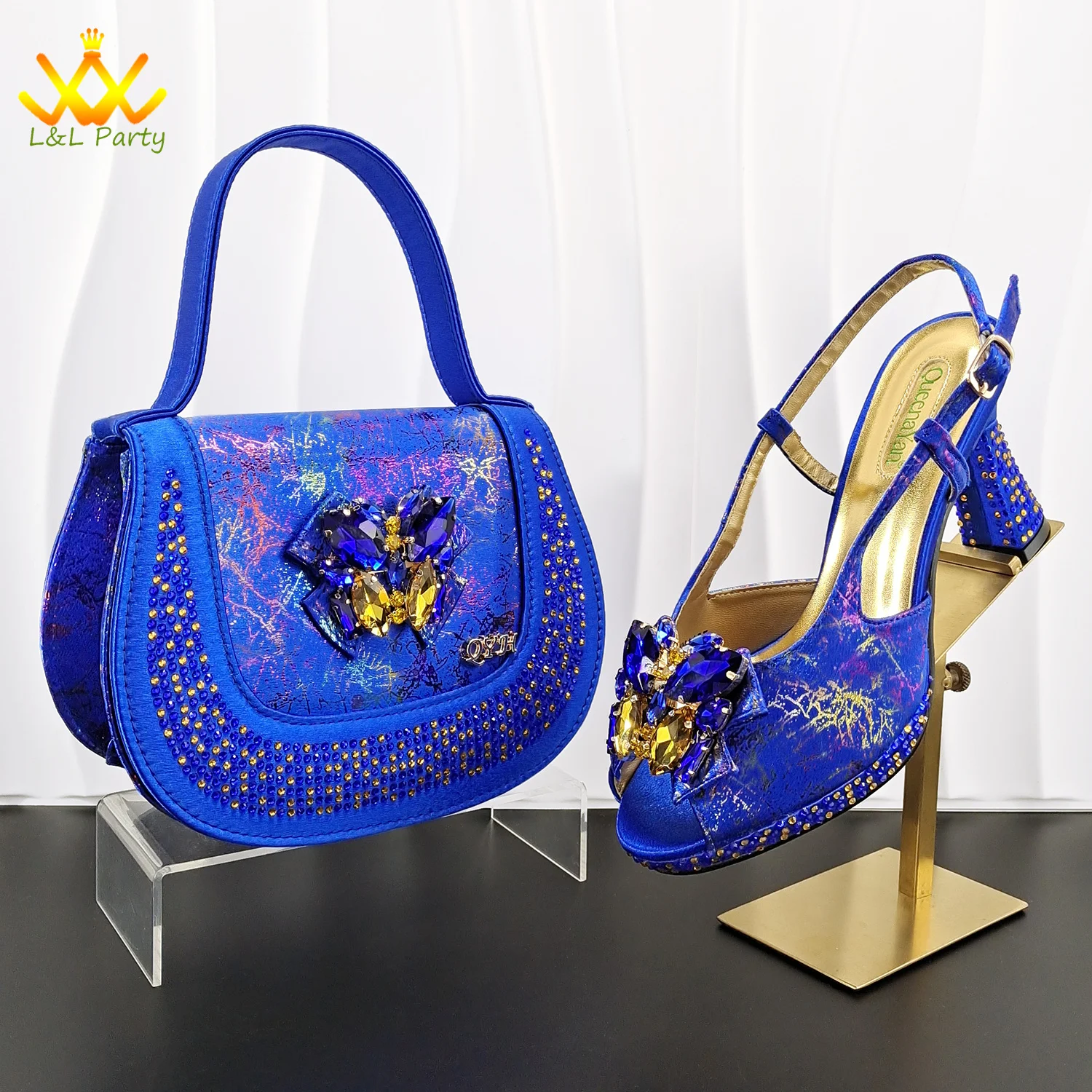2026 New Arrivals Spring Mature Women Shoes and Bag Set in Lilac Color for Wedding Party with Crystal