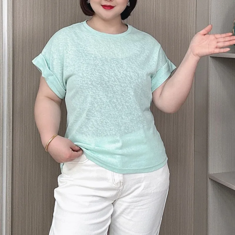 Breathable And Comfortable Cotton Linen Short Sleeve T-shirt Women 2024 Summer New Plus Size Loose Casual Tees