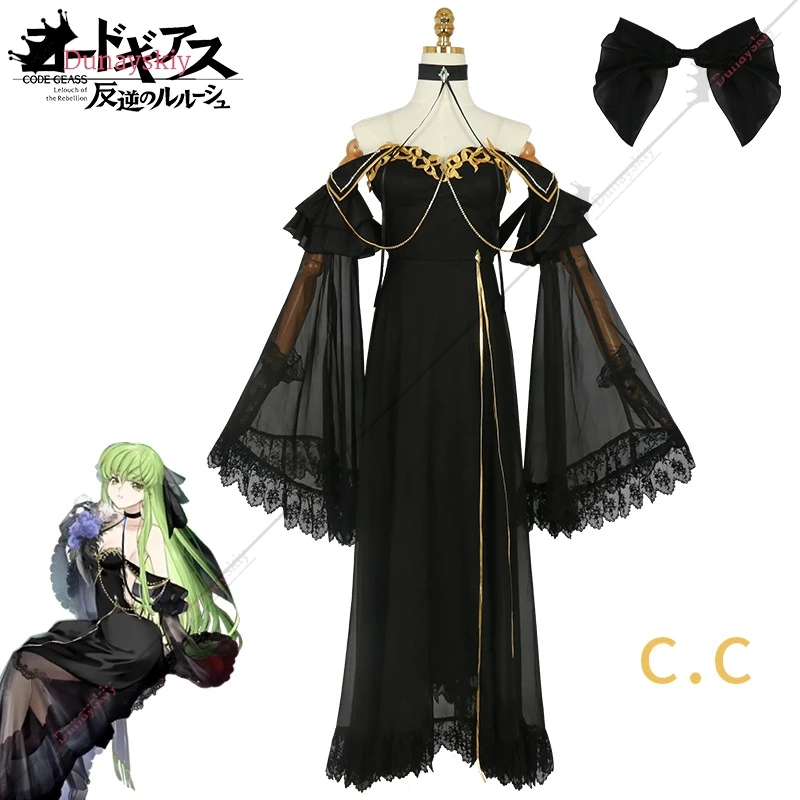 รหัส Geass Queen CC คอสเพลย์เครื่องแต่งกายลูกไม้สีดําชุดยาวชุดเซ็กซี่ผู้หญิงเครื่องแต่งกายอะนิเมะฮาโลวีน Carnival บทบาทเล่นชุด 3XL