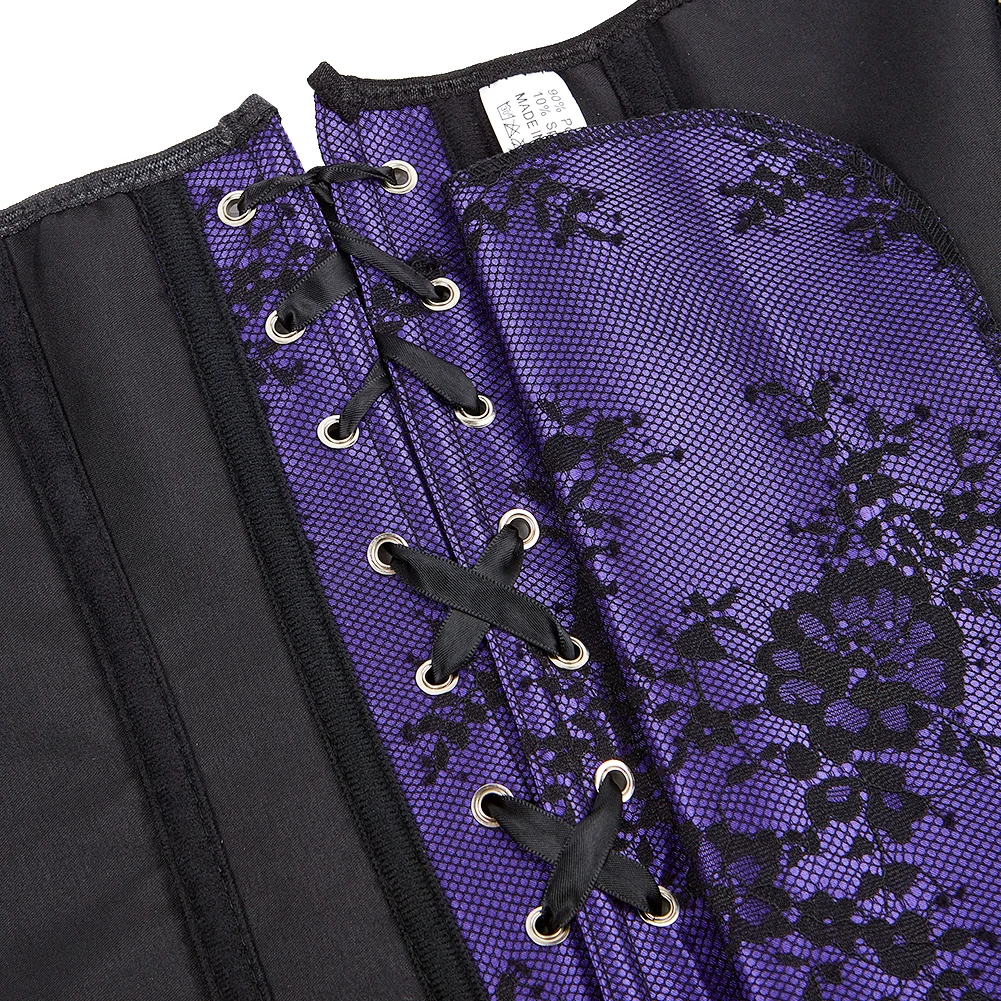 المرأة مشد أعلى قبالة الكتف الأزهار الدانتيل يصل المشدات خمر الفيكتوري مثير overbust كم طويل مشد #4