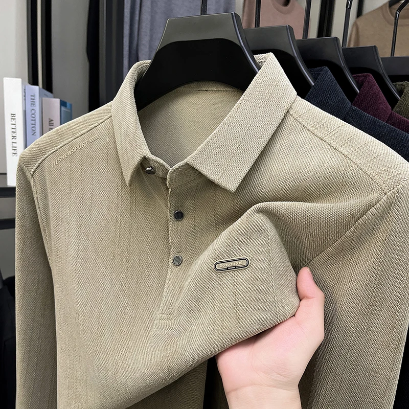 Original Marke männer Polo-Shirt Revers Langarm T-Shirt Herbst Winter Neue Einfarbig Drucken Vintage Business Büro männer tragen
