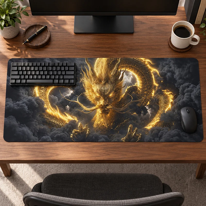 Golden Chinese Coiled Dragon Mouse Pad Gaming printon demand Mousepad XXL MousePads Natural Rubber Carpet Non-Slip PC Table Mat