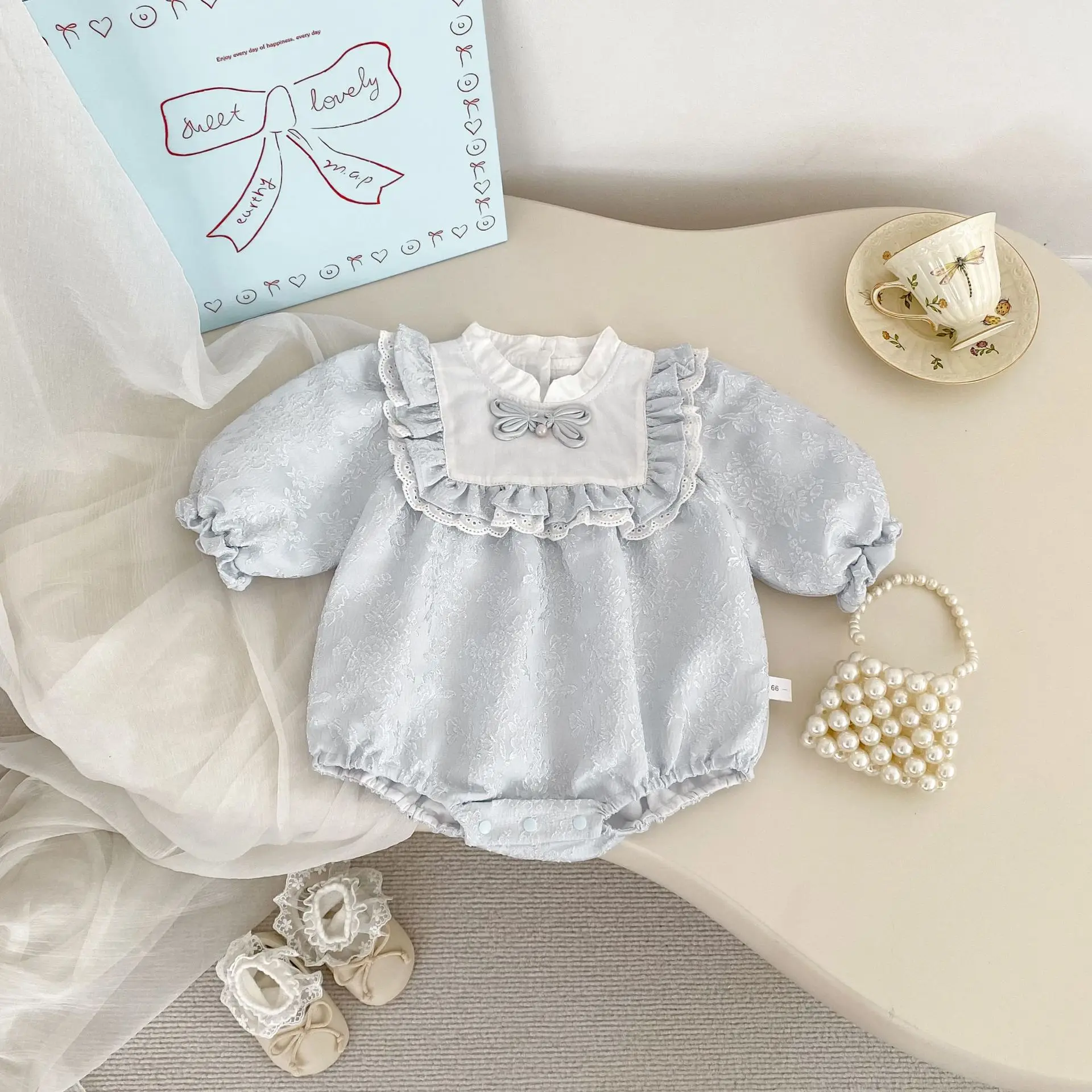 2025 Autumn New Baby Long Sleeve Bodysuit Solid Infant Girl Cute Lace Princess Jumpsuit Cotton Newborn Toddler Clothes 0-24M