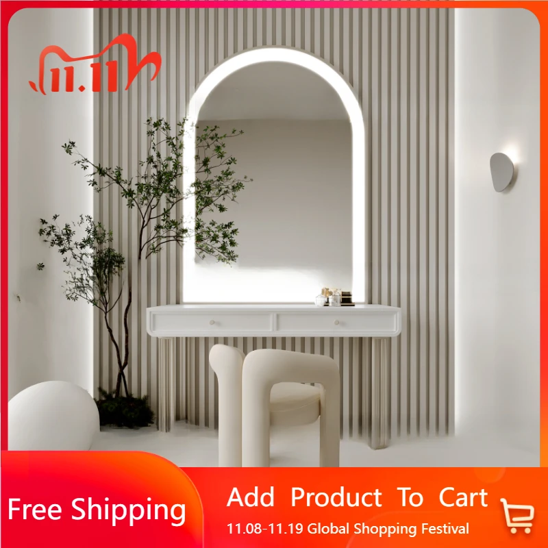 

Girls Luxury Mirror Vanity Table Nordic Makeup Large White Makeup Desk Dressers Girl Drawers Light Penteadeira Bedroom Furniture