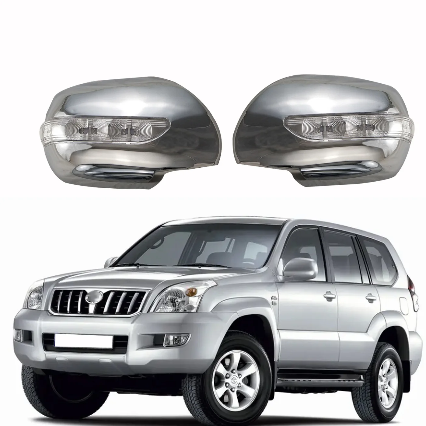 

LED Car Door Rearview Mirror Cover Trim For 2003-2009 Toyota 4 Runner Car Accessories Chrome ABS 2pcs Protect Frame Trim