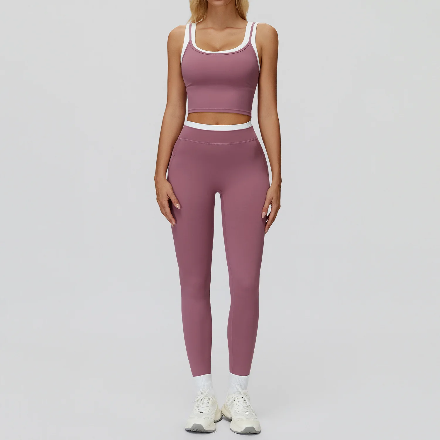 

2Pcs Women Yoga Set Workout Clothes Gym Crop Top Slim Fit High Waist Legging Fitness Bra Set For Outdoor Recreation Sports Suits