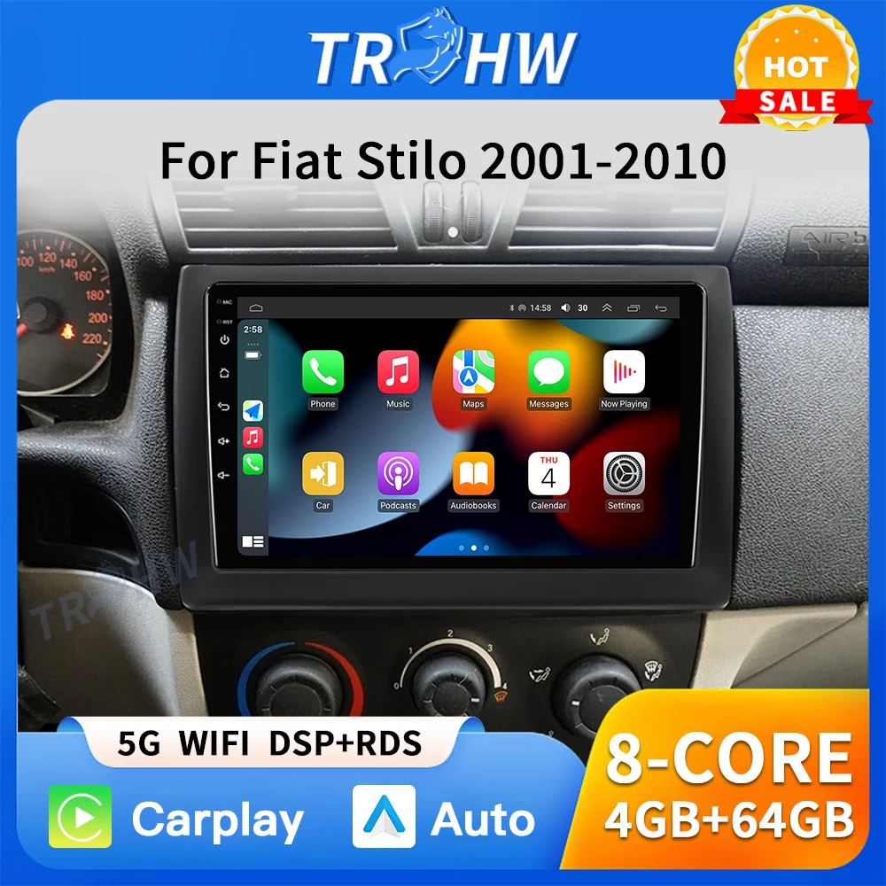 TRHW Carplay Auto WIFI+4G For Fiat Stilo 2002-2010 Car Radio Multimedia Video Player Stereo GPS Navigation 2DIN Head Unit