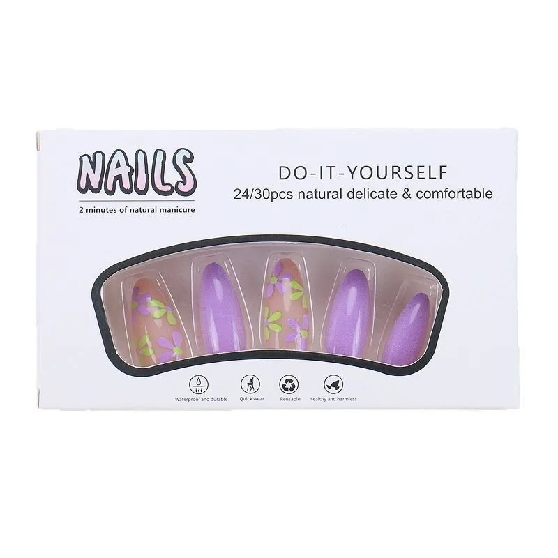 

Wearing nail pads Purple rhyme fresh flower nail pads Finished wearable fake nail pads