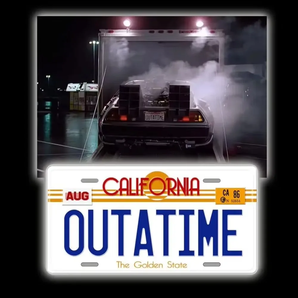 The Back To The Future Replica Stamped Aluminum License Plate Marked 'Outatime', A 12x6 - Inch Novelty Car Tag for Collectors