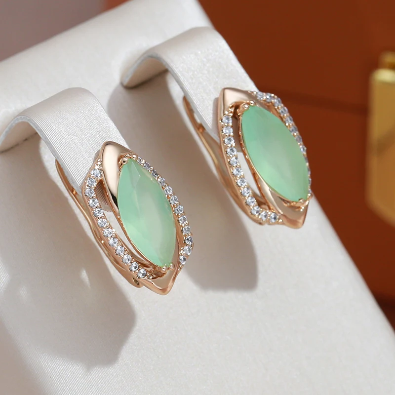 

JULYDREAM Geometric Hollow Elegant Mist Green Zircon Earrings Jewelry for Women Full White Zircon 585 Gold Color Earrings Gifts