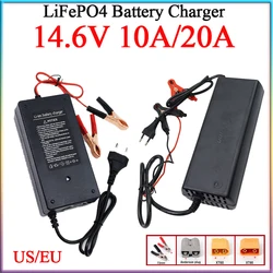 New 14.6V 10A 20A Lifepo4 Battery Charger 300W High Power For 4S 12V 12.8V 14.4V 50A 100A Cell Fast&Safe Charging with Fan US/EU