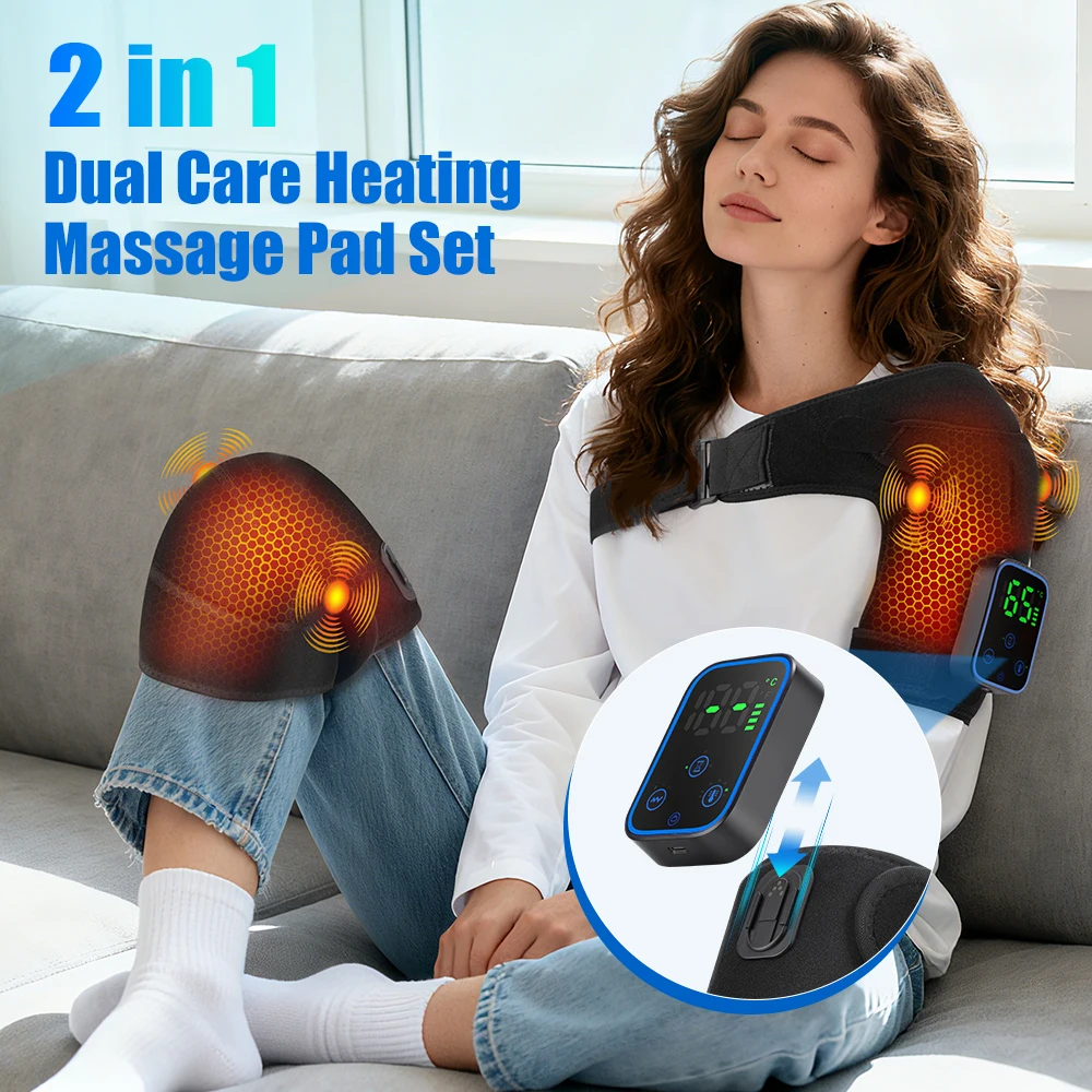 Cordless 2-in-1 Shoulder Knee Heated Massager,Vibration Massage,Electric Shoulder Brace Knee Pad,Smart Detachable APP Controller
