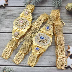 Sunspicems Chic Morocco Caftan Belt for Women Gold Color Arabian Waist Chain Belt Crystal Bride Wedding Jewelry Body Chain