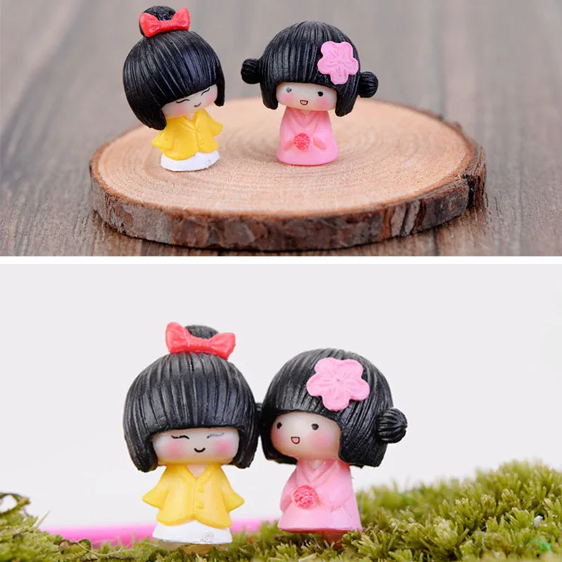 10PCS Desktop Decor Dolls Flower Decor Kimono Girls Miniature Kids Car Toys Floral Japanese Kimono Bonsai Kimono Ornaments