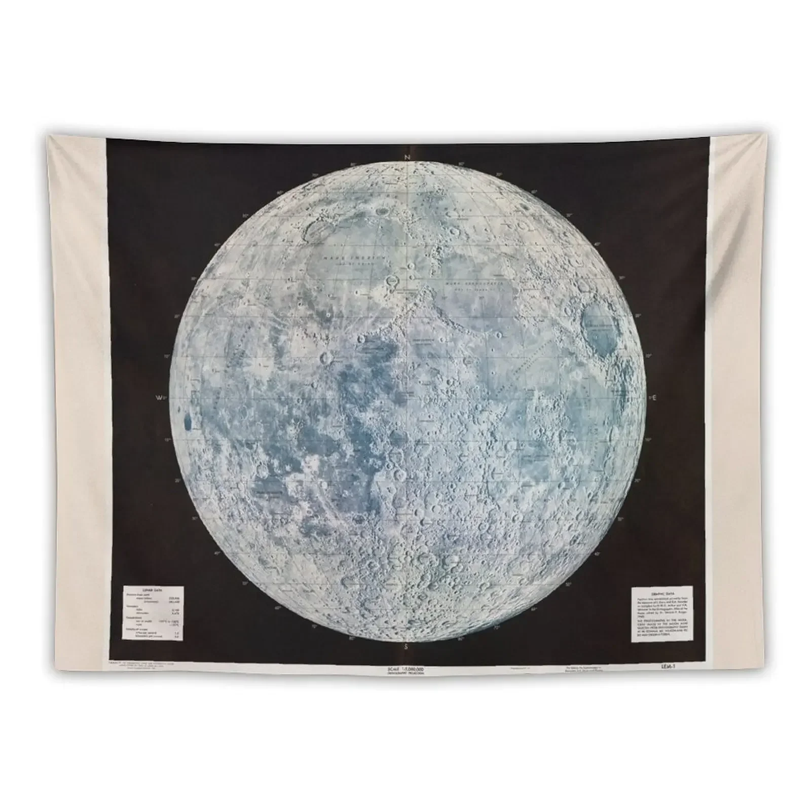 Lunar Reference Mosaic : LEM-1 (Moon Map from 1966) Tapestry Wall Decorations Home Decorations Tapestry