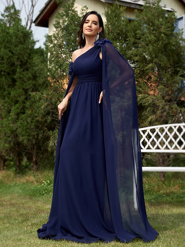 Lucyinlove Luxury Chiffon Streamer Navy abito da sera lungo 2024 abito elegante damigella d'onore Party Prom Arabia Flower Cocktail Dress