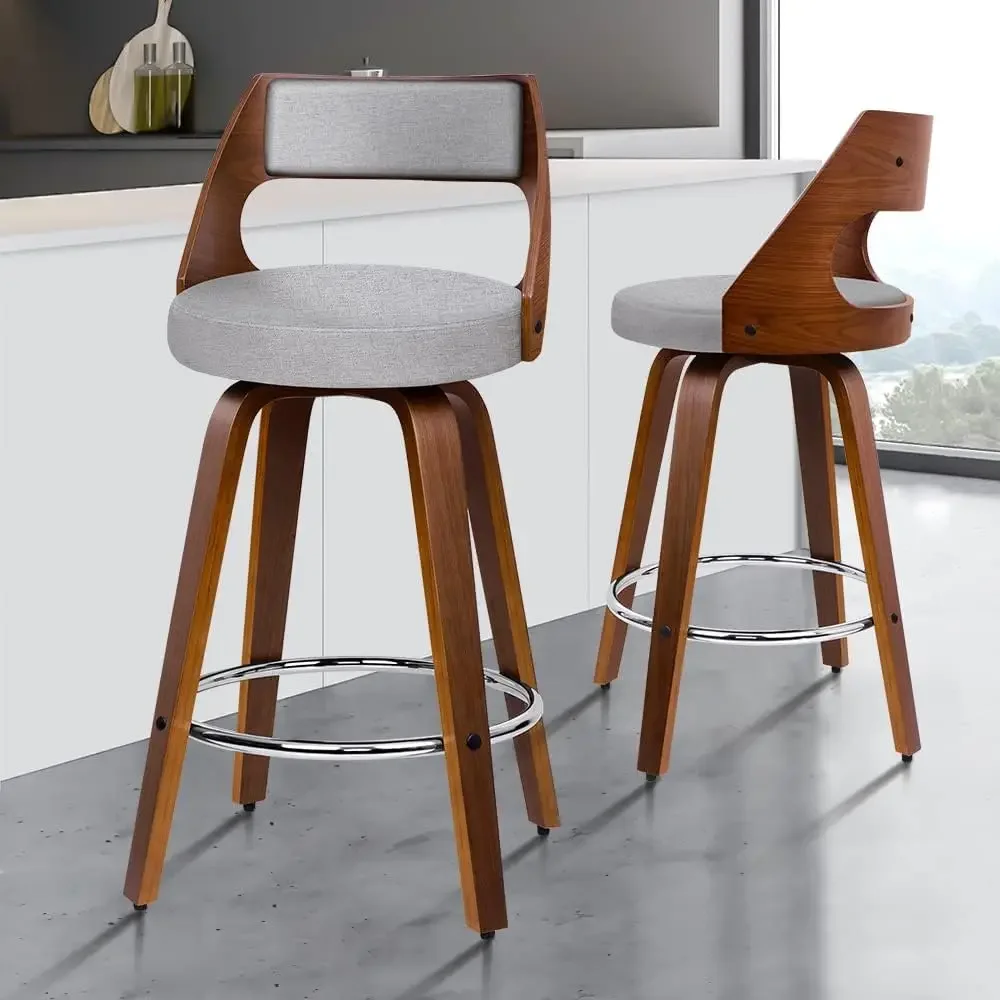 with Footrest and Adjustable Leg Levelers Home Bar Stools 2X Swivel Wooden Kitchen Stool 65cm Seat Height Leather Counter Stool