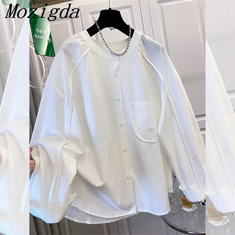 Manga longa único breasted bolso design versátil camisa 2025 primavera outono nova maré feminina simples blusas oversize