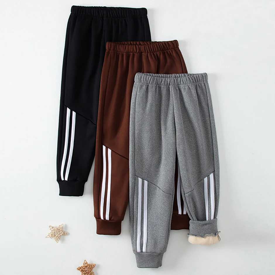 1/3 Children's Autumn/Winter Warm And Plush Thick White Stripes Multi-Color Fashionable Casual Plush Pants Comfortable Sports