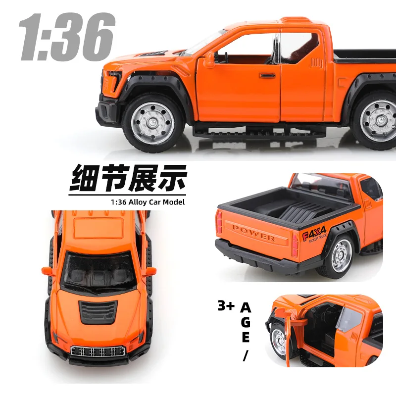 (Bagged) 1/36 scale replica F150 off-road pickup truck, die-cast metal, boy's toy, pullback function, best gift and present. image 5