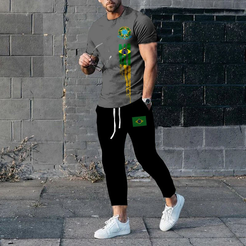 2023 Sommer Brasilien Männer Sporta nzug Mode Kurzarmhose 2-teiliger Jogging Street Anzug übergroße T-Shirt Freizeit Sporta nzug