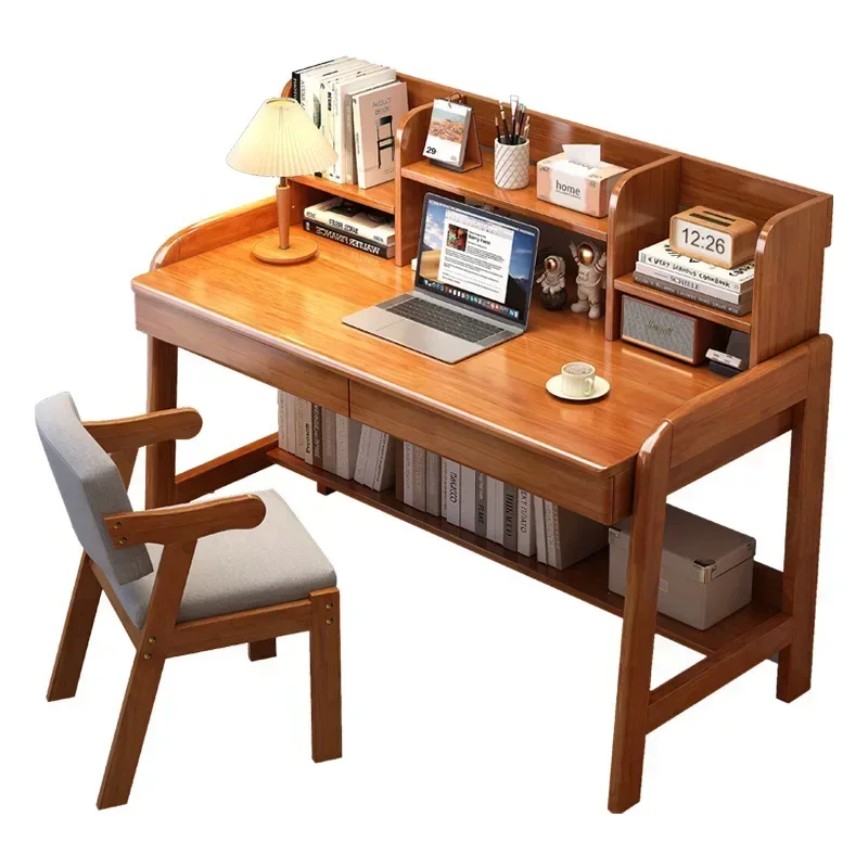 Bookshelf Integrated Bedroom Bedside Writing Desk Simple Home Desk Solid Wood Study Table
