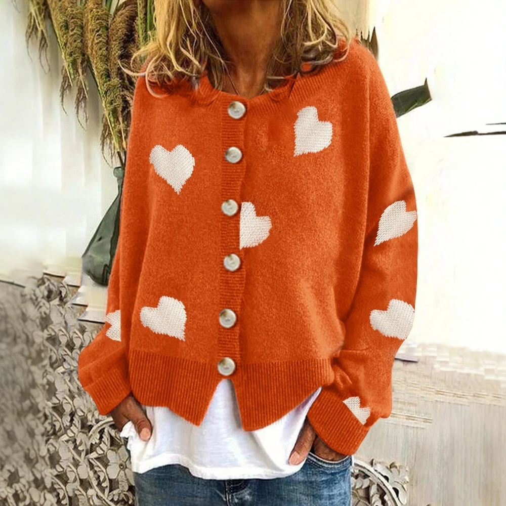 

Women's Single-Breasted Love Cardigan Sweater Fashion Autumn Winter European And American Style Women's Knitwear