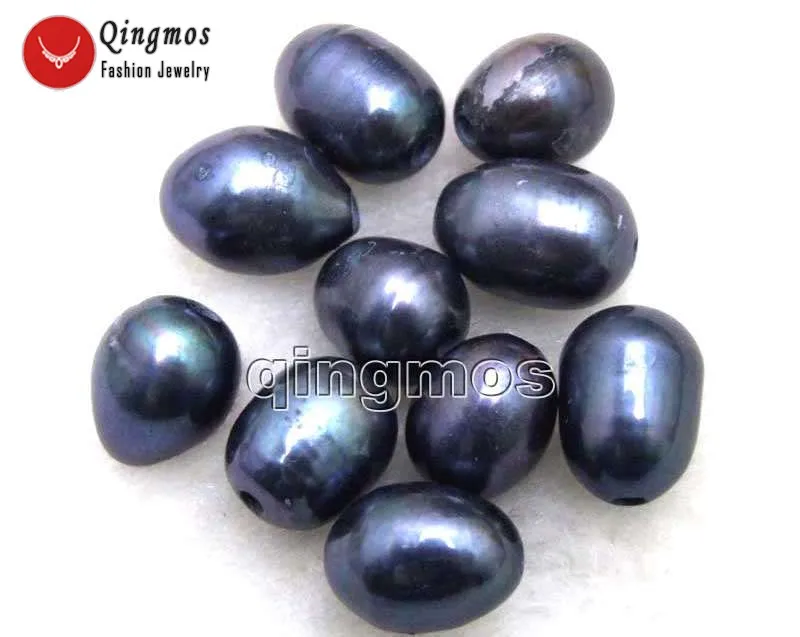 Qingmos Wholesale 10 Pieces 10-11mm Rice 2mm Hole Natural Black Pearl Beads for Jewelry Making DIY Necklace Pendant Earring