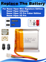 3.7V 400mAh Replacement Mouse Battery For Razer Viper Ultimate V2Pro V3Pro Mini Signature Edition Wireless Mouse Feet Skates