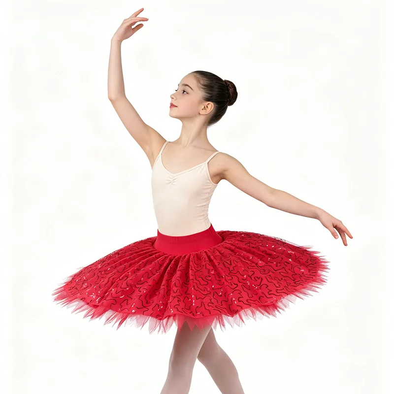 8 layers Firm Tulle tutu red Professional Half Ballet Tutu with decoration performance Pancake Practice Rehearsal Platter Tutus