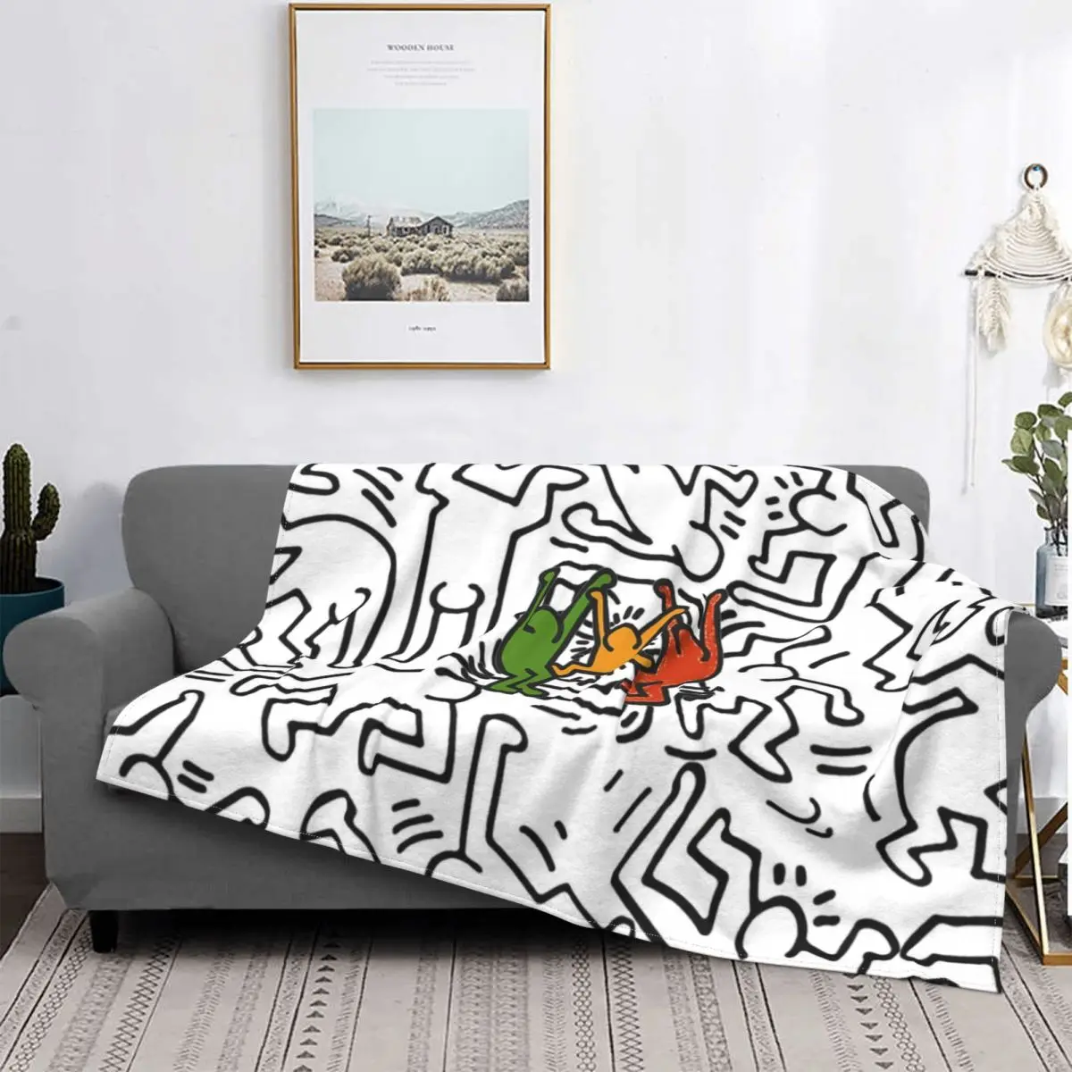 

Graffiti Rap Paintings Art Haring Blankets Breathable Soft Flannel Sprint Geometric Abstract Throw Blanket for Sofa Bedding