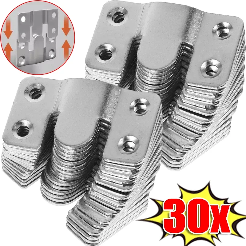 15/1Set Picture Frame Hooks Stainless Steel Wall Hanger Flush Mount Hanging Buckle Furniture Interlock Bracket Joint Connector