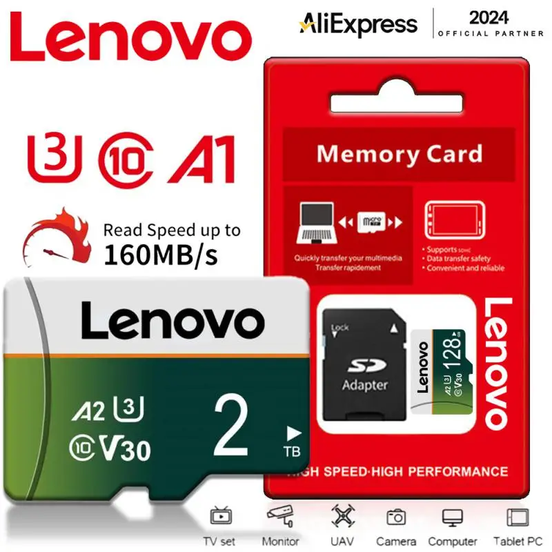 Lenovo SD Memory Card 2TB Micro TF/SD Card 1TB Class 10 High Speed A2 U3 Flash TF Card V60 2 Tb Usb Flash Card For 4K Camera