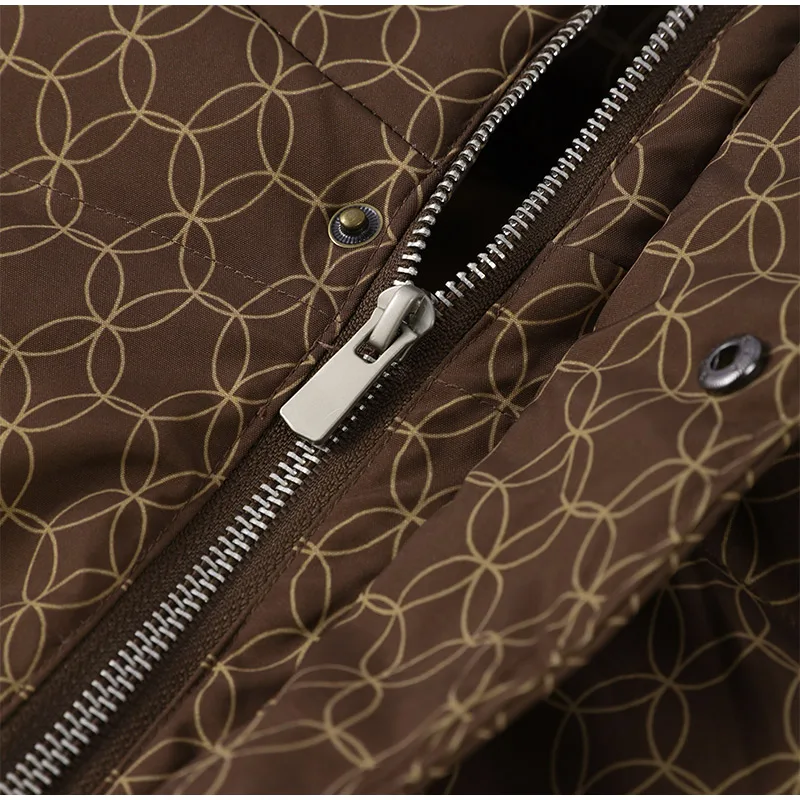 Upgraded Thickened Allover Printed Mid Length Padded Coat Stand Collar Drawstring Waist Windproof 2026 Winter Women Outer Jacket