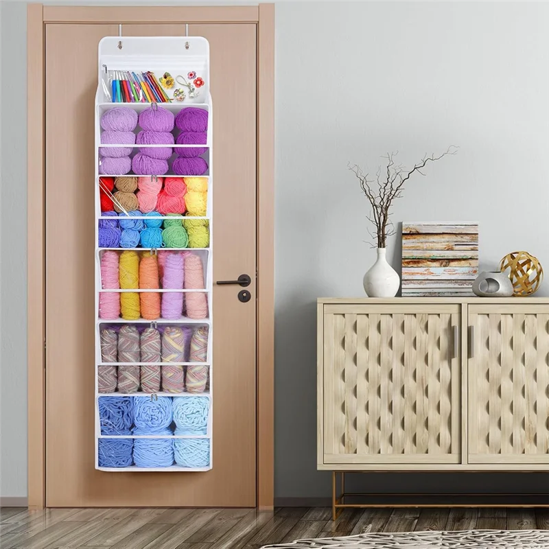 

A04G-Hanging Yarn Storage Organizer, Knitting Organizer With 6 Zipper Closure Compartments, Large Capacity