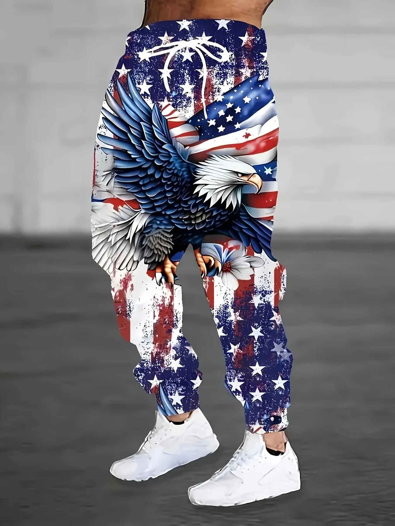 

2025 New Men's Breathable Casual Pants 3D Eagle Print Street Style Trousers Drawstring Design Street Style Comfortable Pants